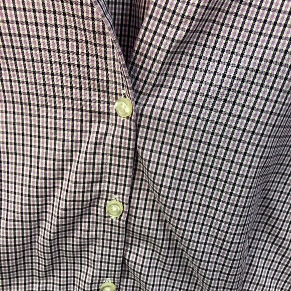 Lands End Womens 18p‎ Pinpoint Oxford 3/4 Sleeve Plaid Purple Classic Preppy - Picture 4 of 13